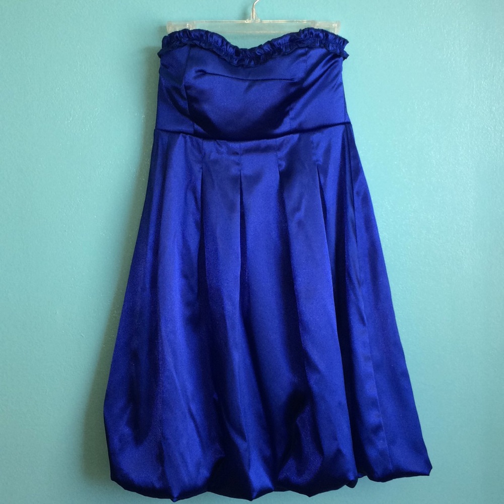 Strapless Blue Satin Dress